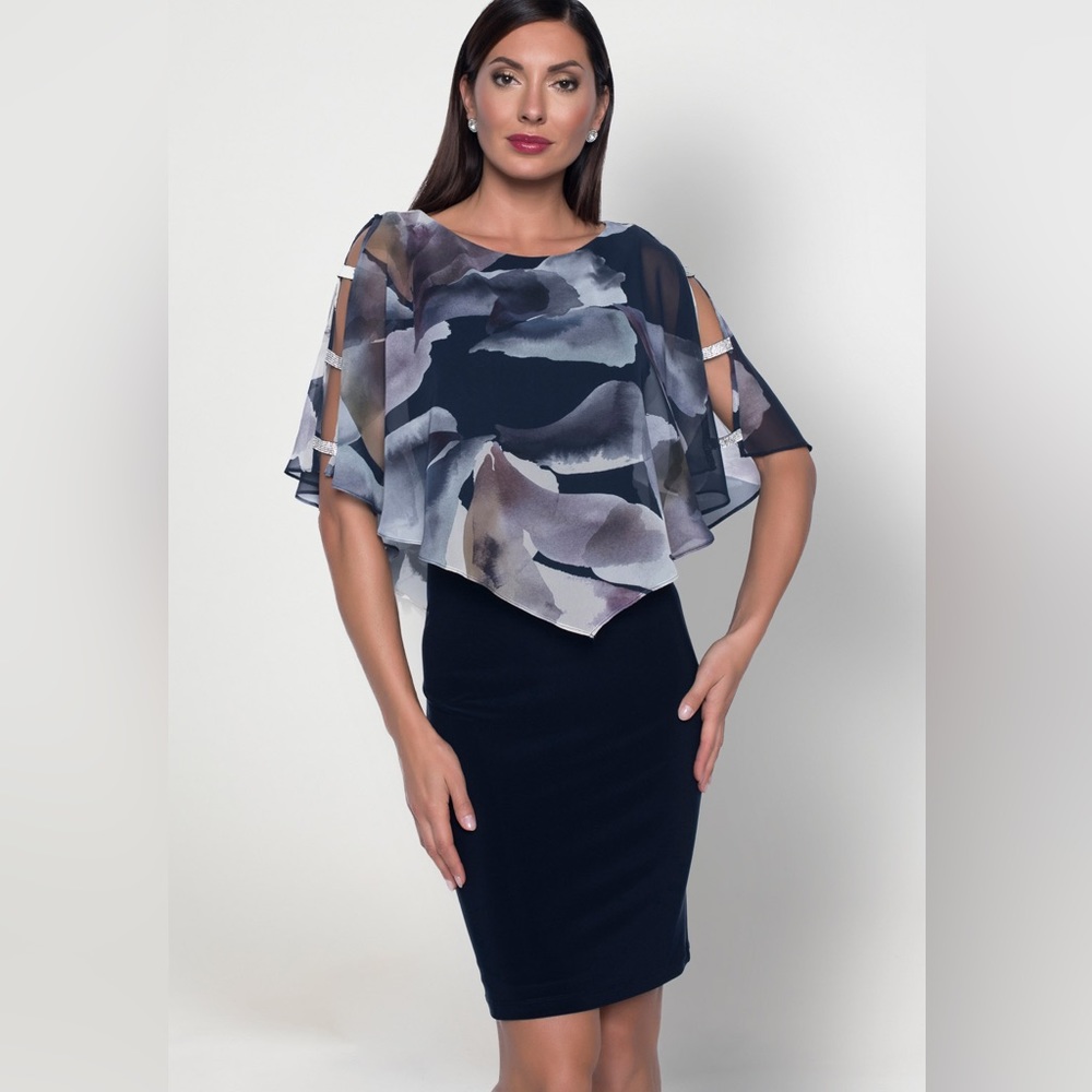 Frank Lyman Floral Print Chiffon Dress Size 2 Wedding Cocktail
